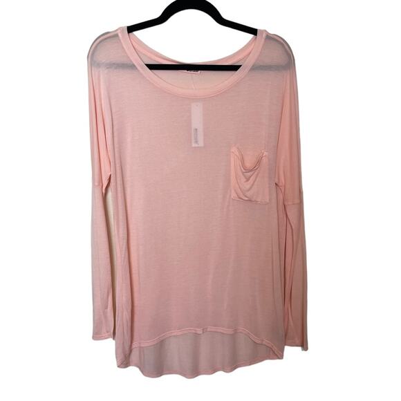 LAmade Long Slim Sleeve Hi Low Hem Oversized Sheer Modal Tee Pink Size Small - Picture 1 of 6